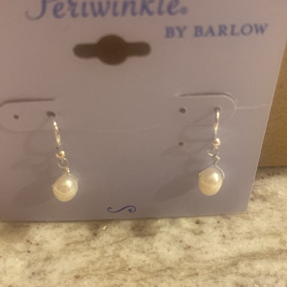 Silvertone and faux pearl hanging earrings. Hook back. NWT - Picture 6 of 8